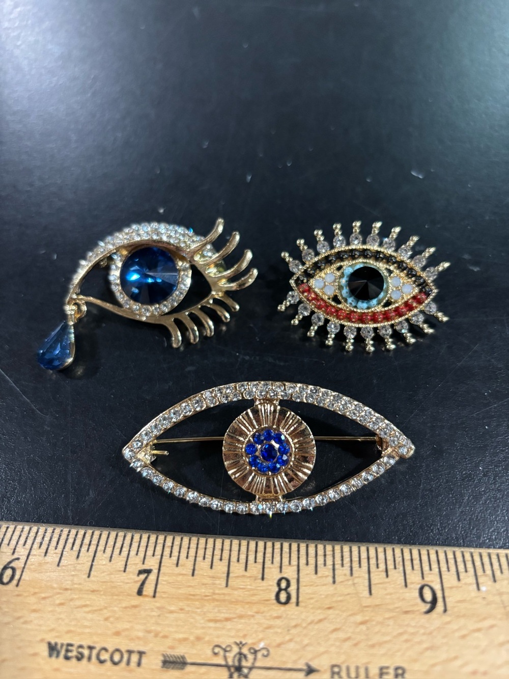 EVIL EYE LOT OF 3 PINS BROOCHES NWOT PROTECTION MYTH RHINESTONE